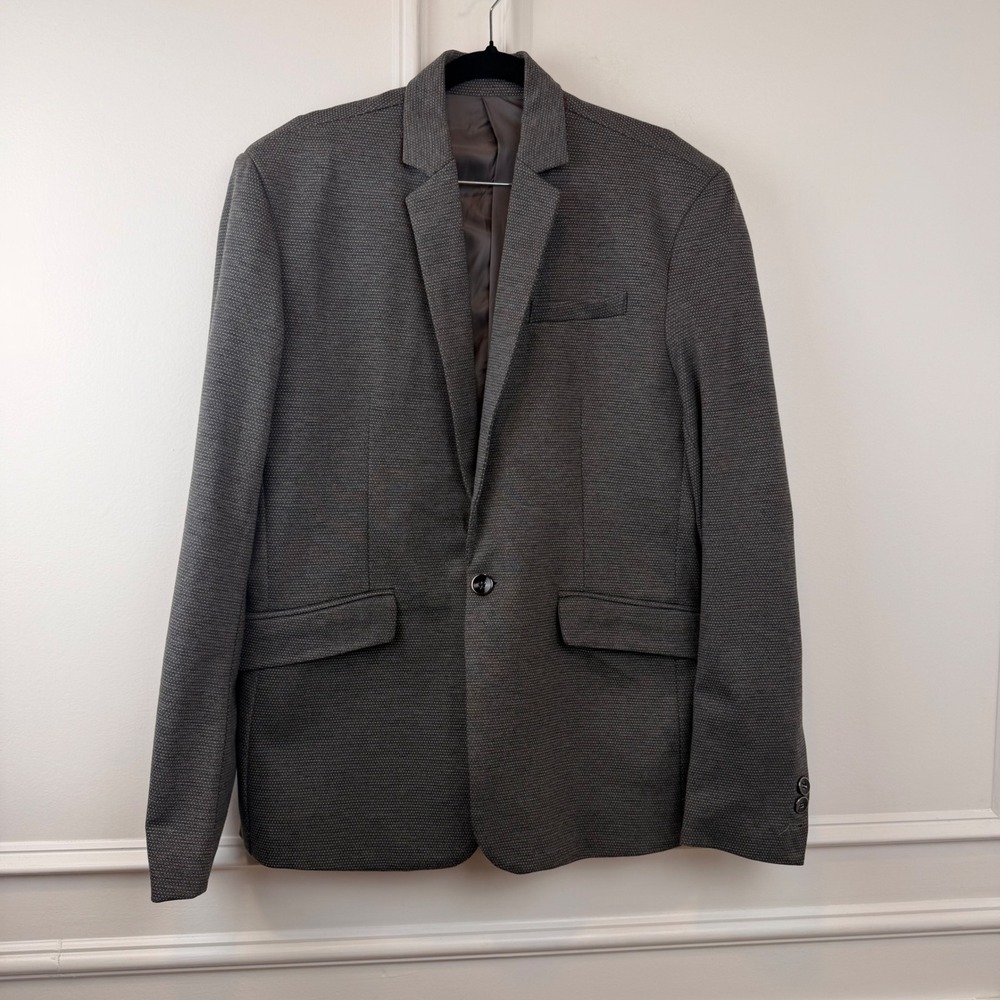 Barabas Mens Gray Textured Single Button Blazer Jacket Size Large Cotton Blend
